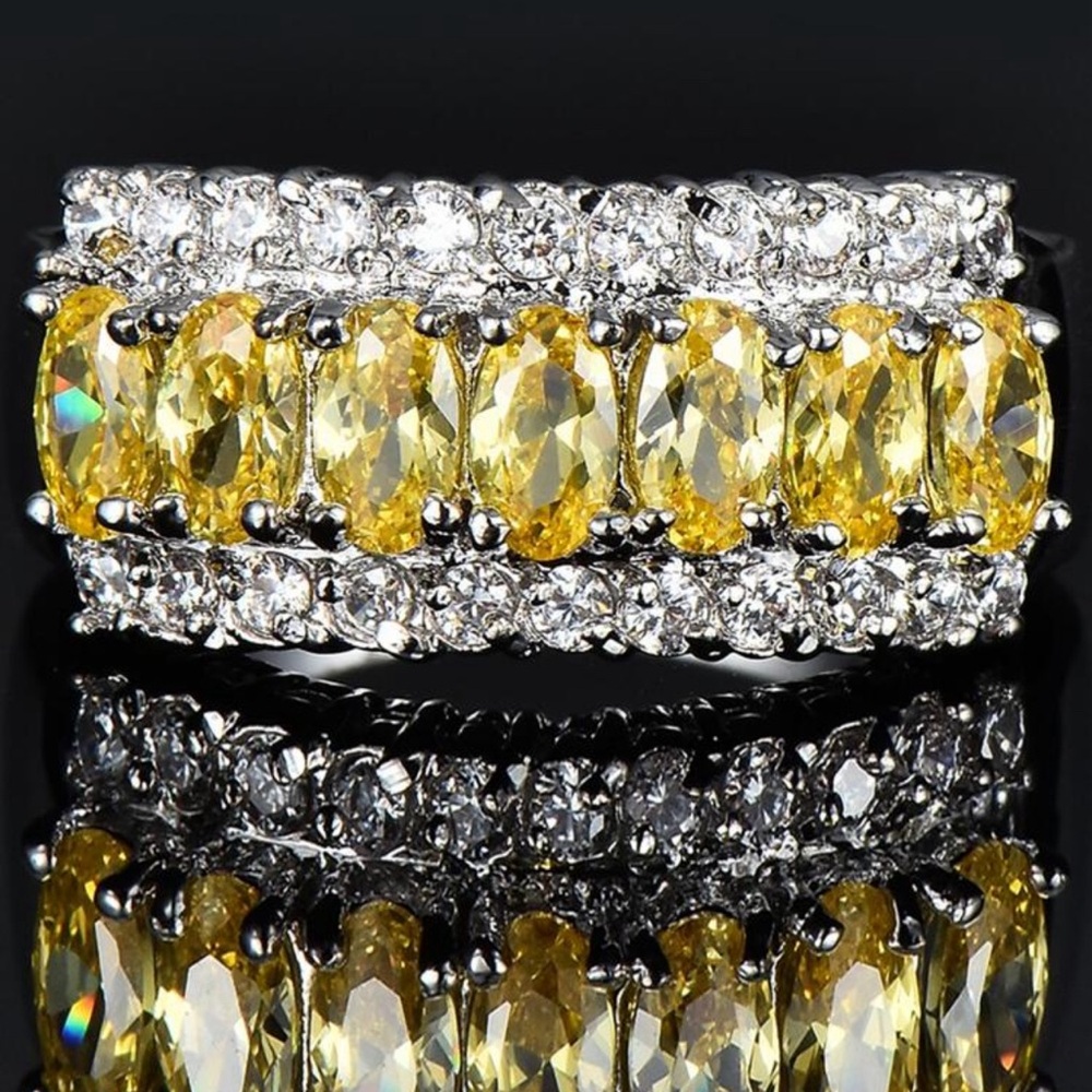 NWT ÉLÉGANT & NOBLE SEVEN YELLOW CUBIC ZIRCONIA MESH WEDDING BAND